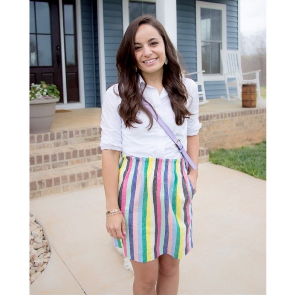 J. Crew Rainbow Stripe City Mini Sidewalk Linen Blend Skirt Size 8 - Picture 3 of 9